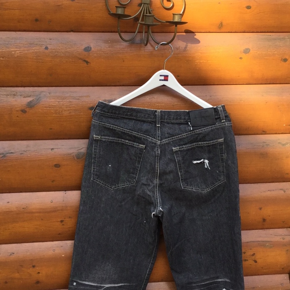 👖Calvin Klein Distress Vintage Black Hole Jeans 33 - Picture 3 of 16